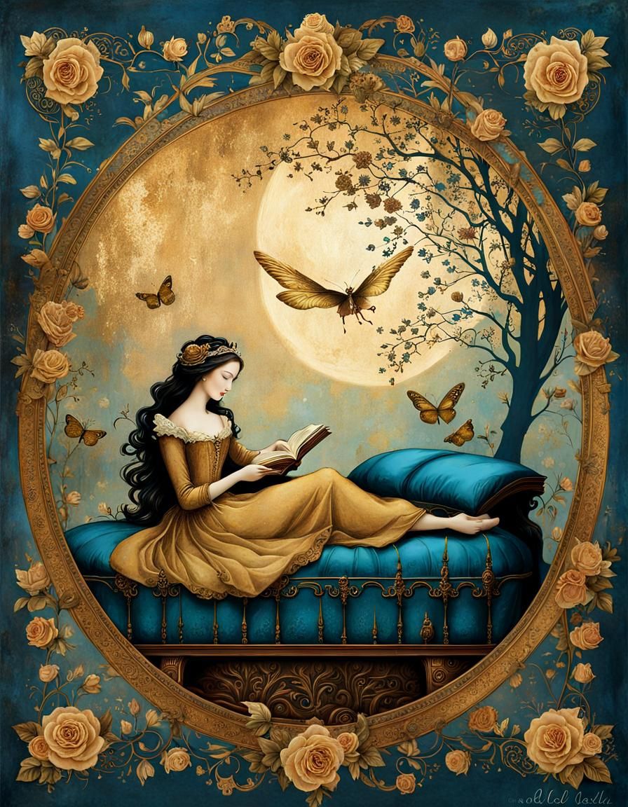 Sleeping Beauty: Whimsical Decalcomania Poster Art