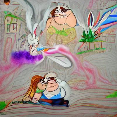 Surreal Cartoon Characters in Hallucinatory Scene