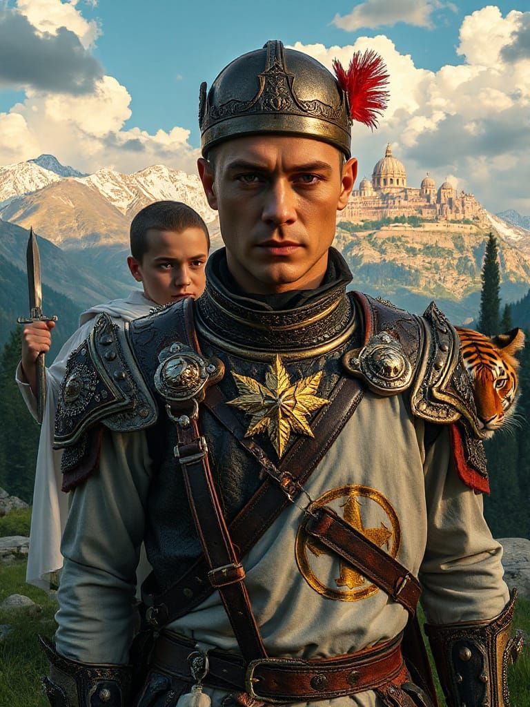 Magician Between Monk and Tiger: Hyper-Realistic Portrait