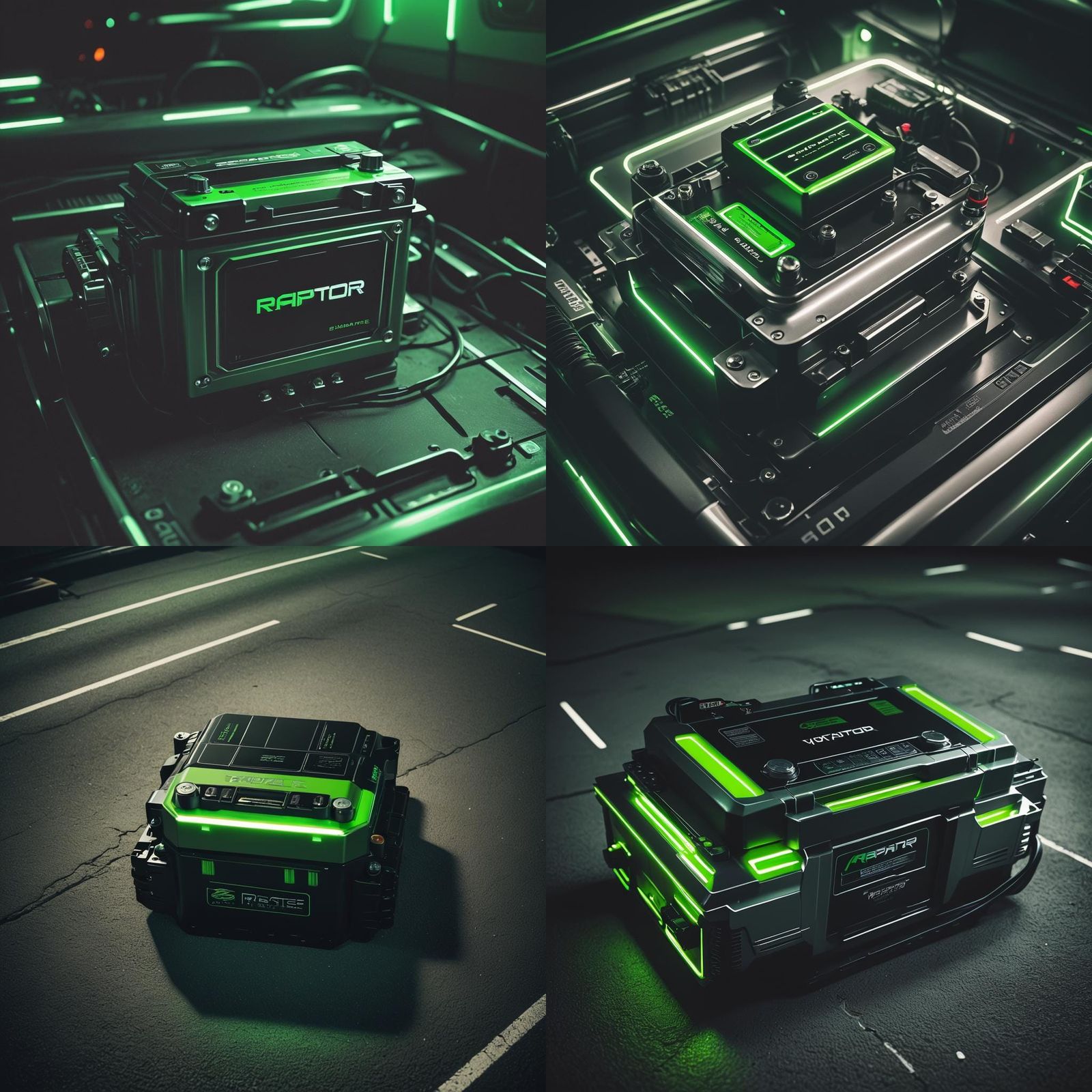 Futuristic Neon Car Battery Design in Film Style