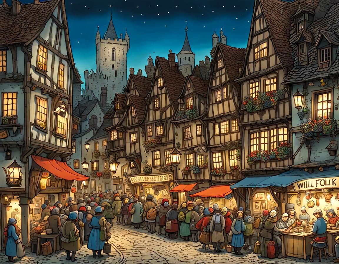 Night Folk Festival in Cozy Medieval Town