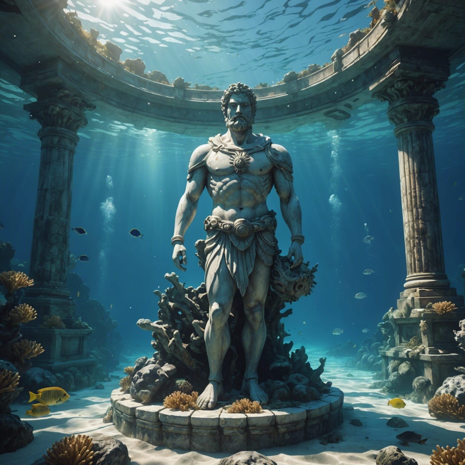 Submerged Marble Sculpture in Anime Style