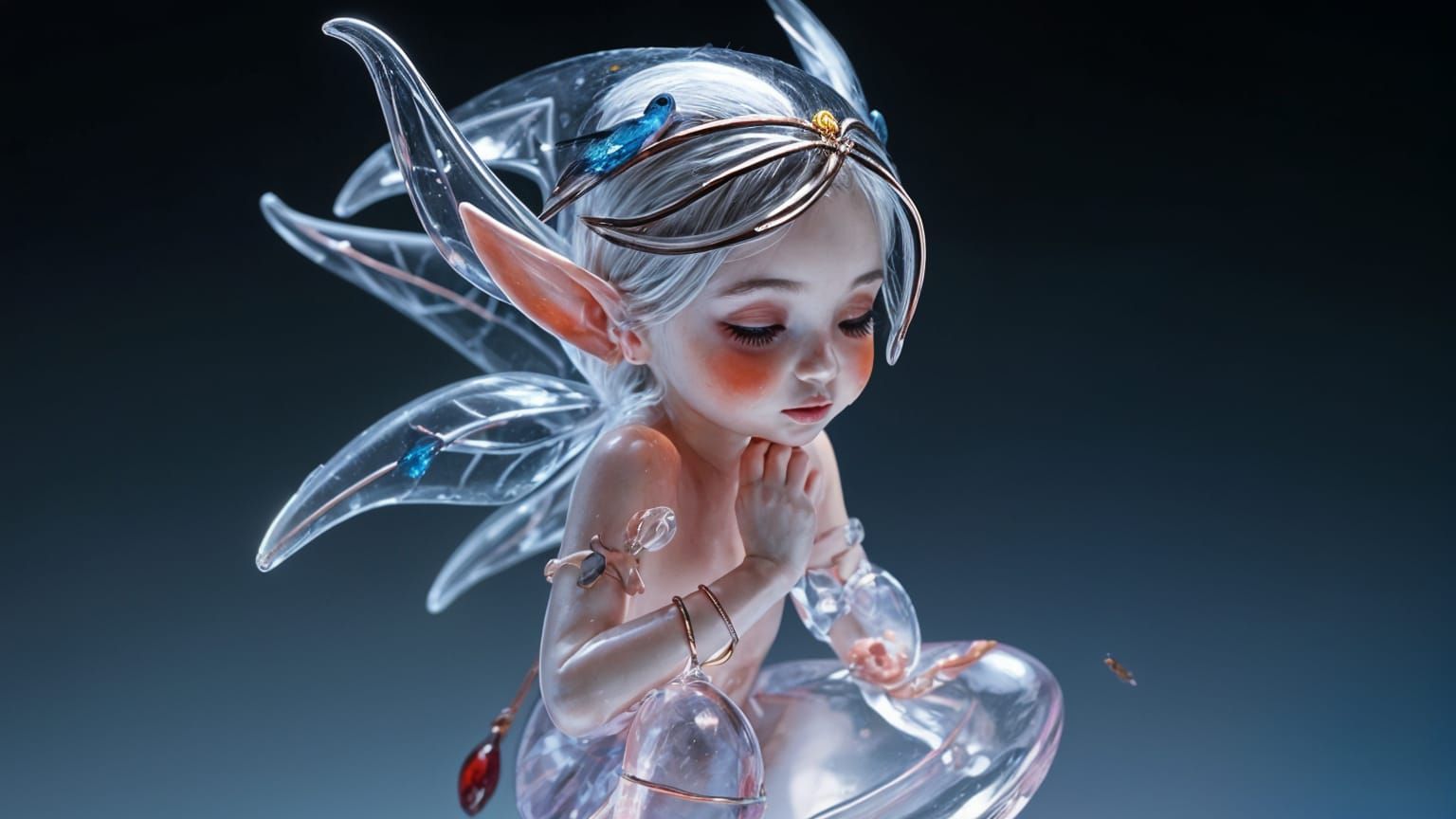 Whimsical Glass Elf Sculpture with Enamel Details