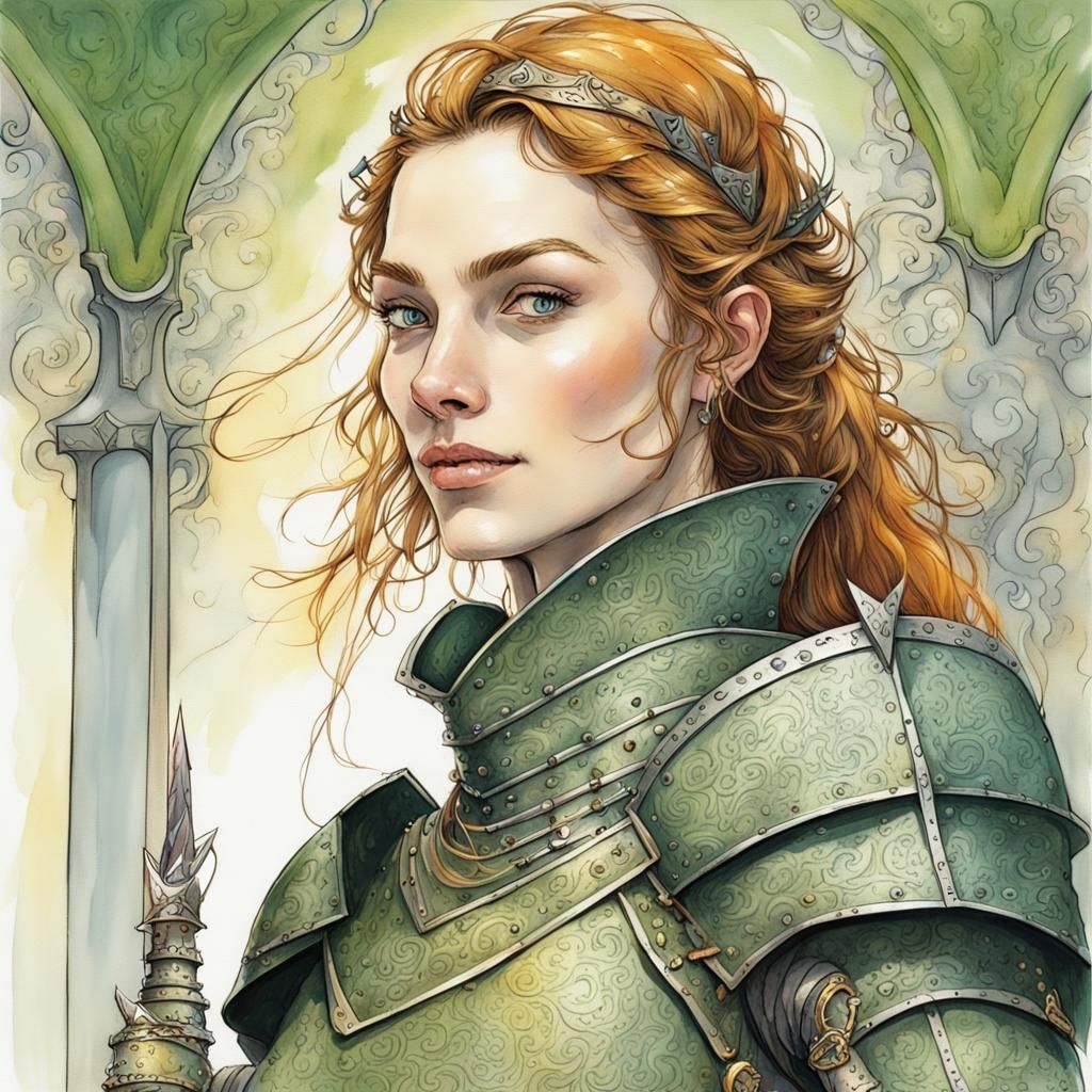 Ornate Portrait of a Beautiful Female Knight