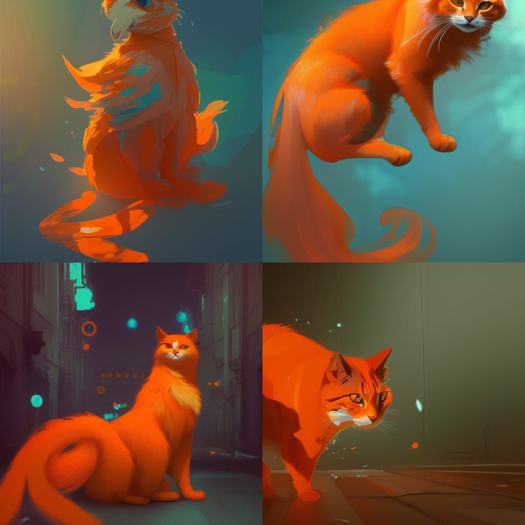 Orange Cat Concept Art in Art Nouveau Style
