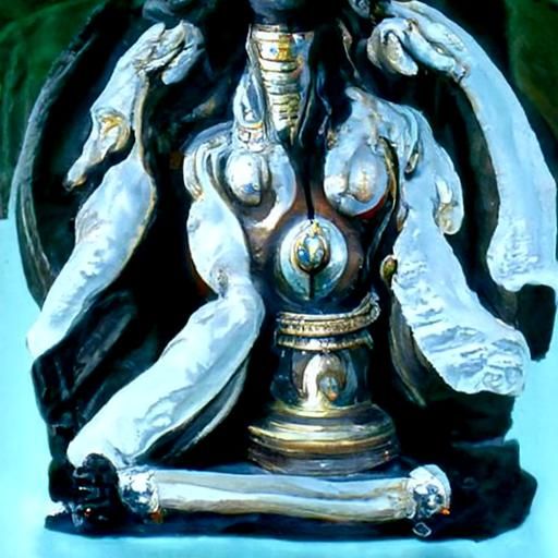 Hindu Goddess with Multiple Arms in Oil Painting