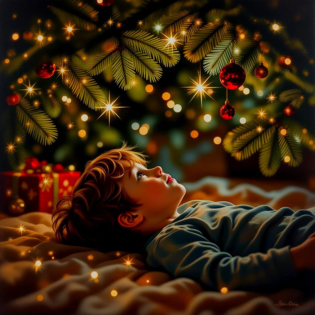 Boy Under Christmas Tree, Dreamy Holiday Memory