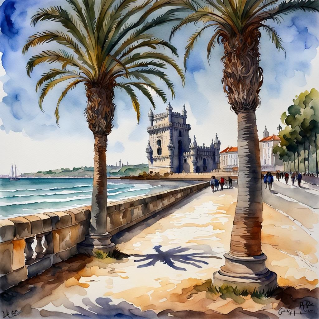 Tour de Belem: Vivid Watercolor Painting