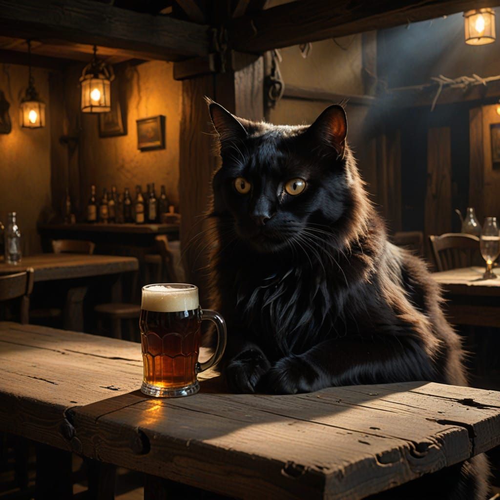 Mysterious Cat in Tavern Ambiance