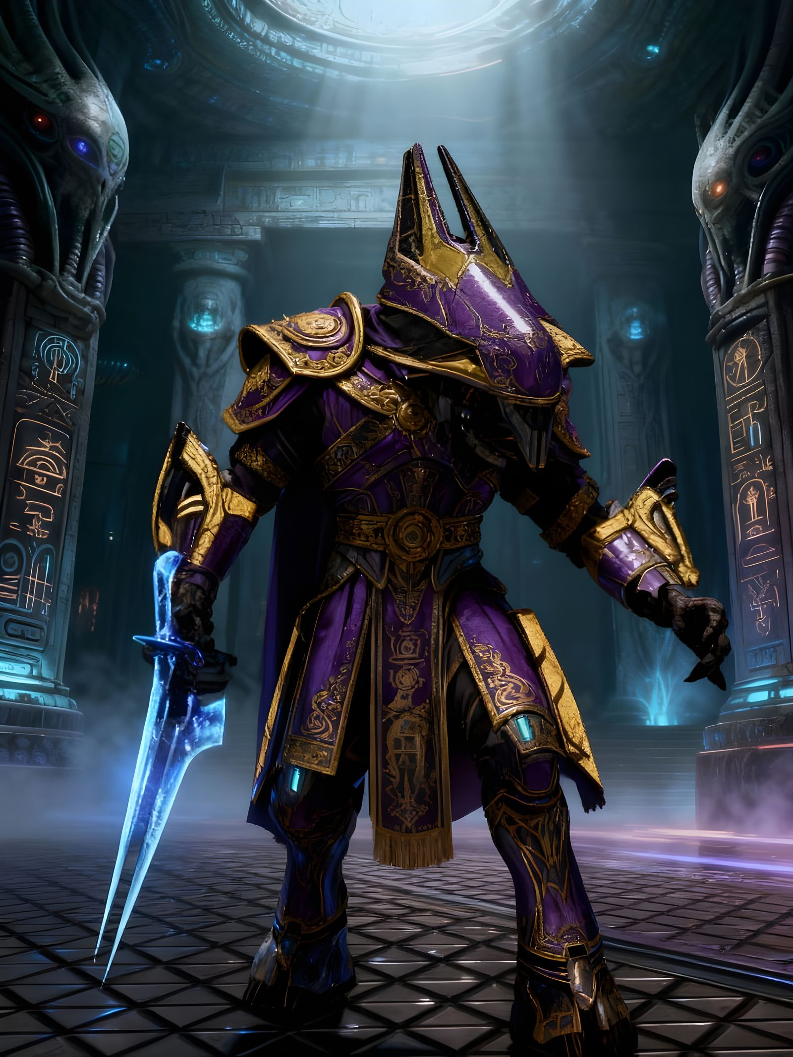 Elite Sangheili Honor Guard with Plasma Sword in Alien Templ...