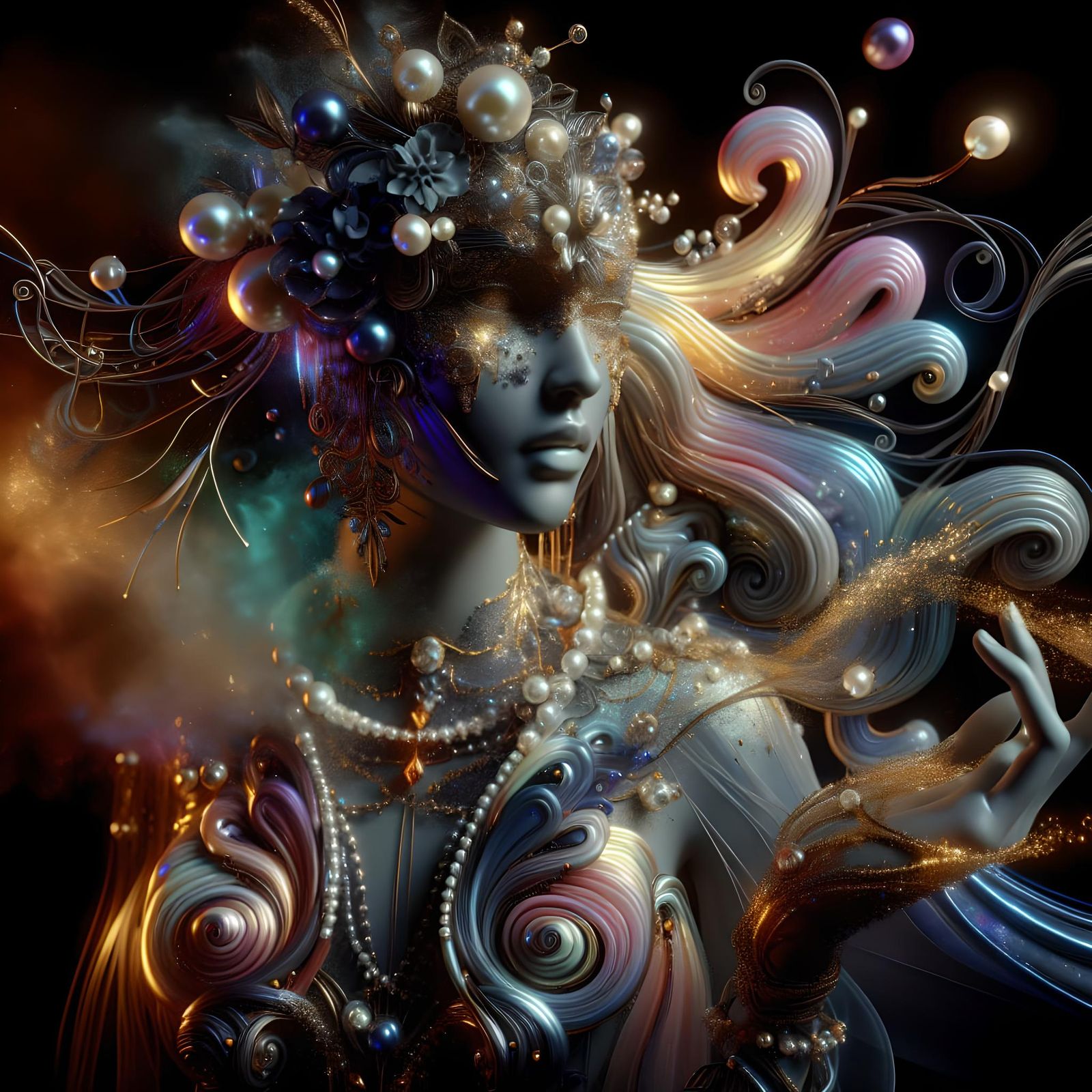 Ethereal Jewelled Glass Statue in Iridescent Pastels