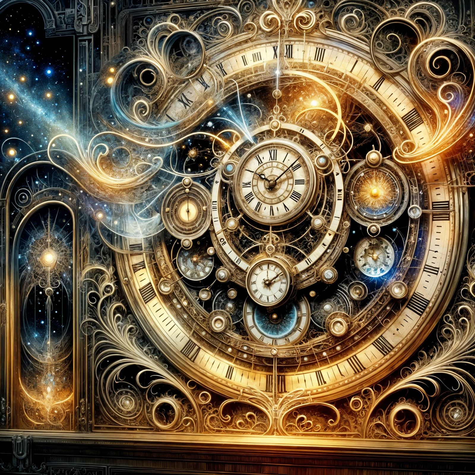 Enchanting Transparent Clock with Sci-Fi Rococo Elements