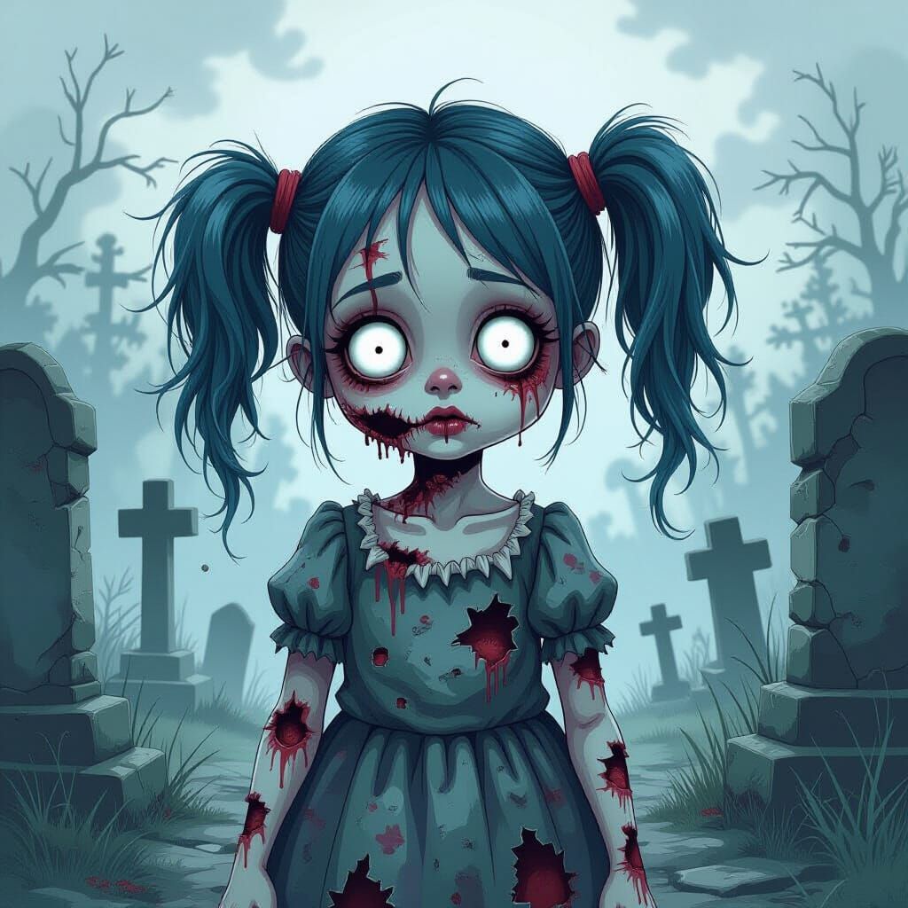 Creepy-Cute Zombie Girl in Horrorcore Style