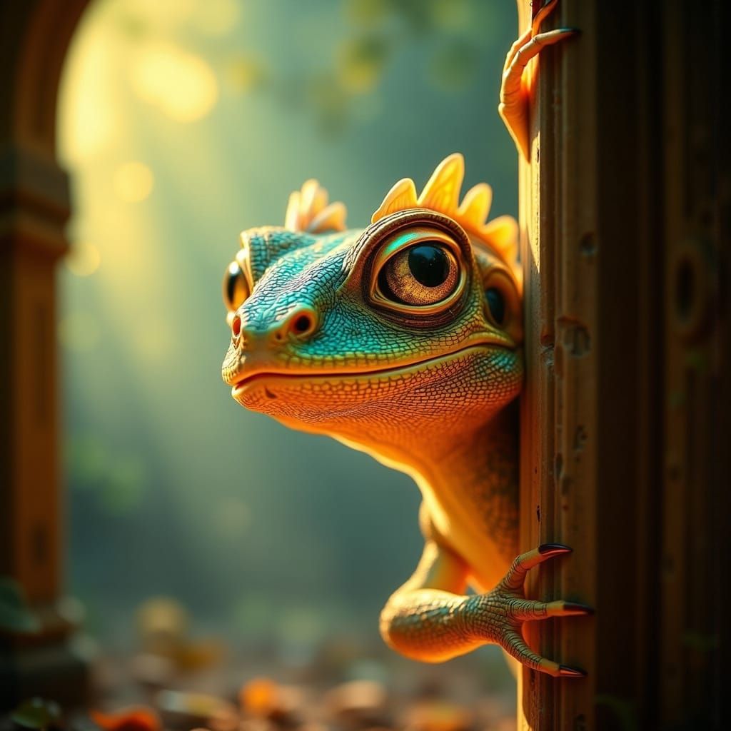 Playful Lizard Girl in Enchanted Forest