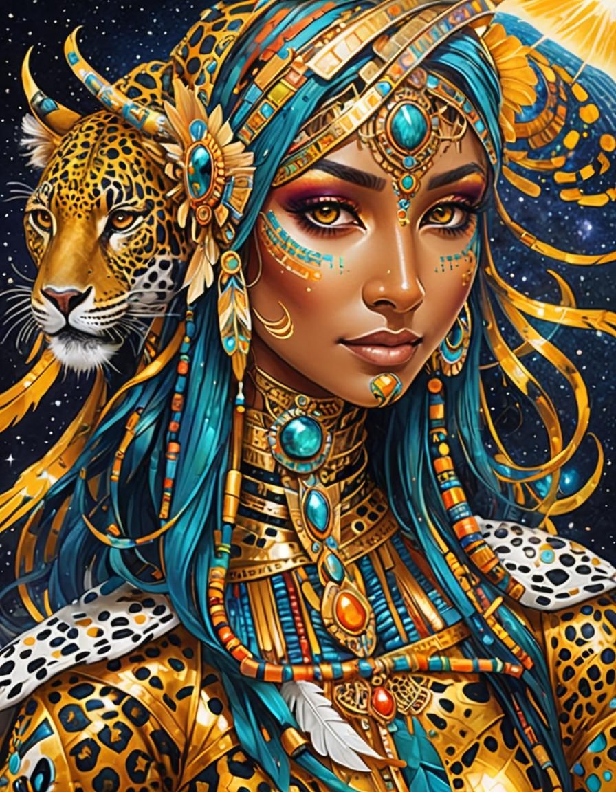 Jaguar Shaman Queen: Hybrid Empress with Dragons