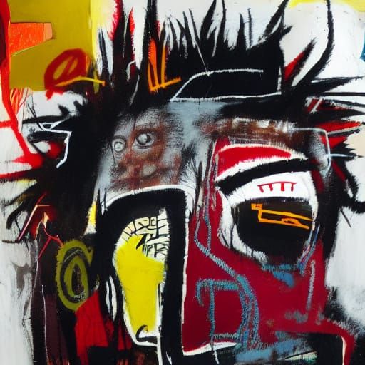 Basquiat-Inspired Mixed Media Art with Abstract Figures