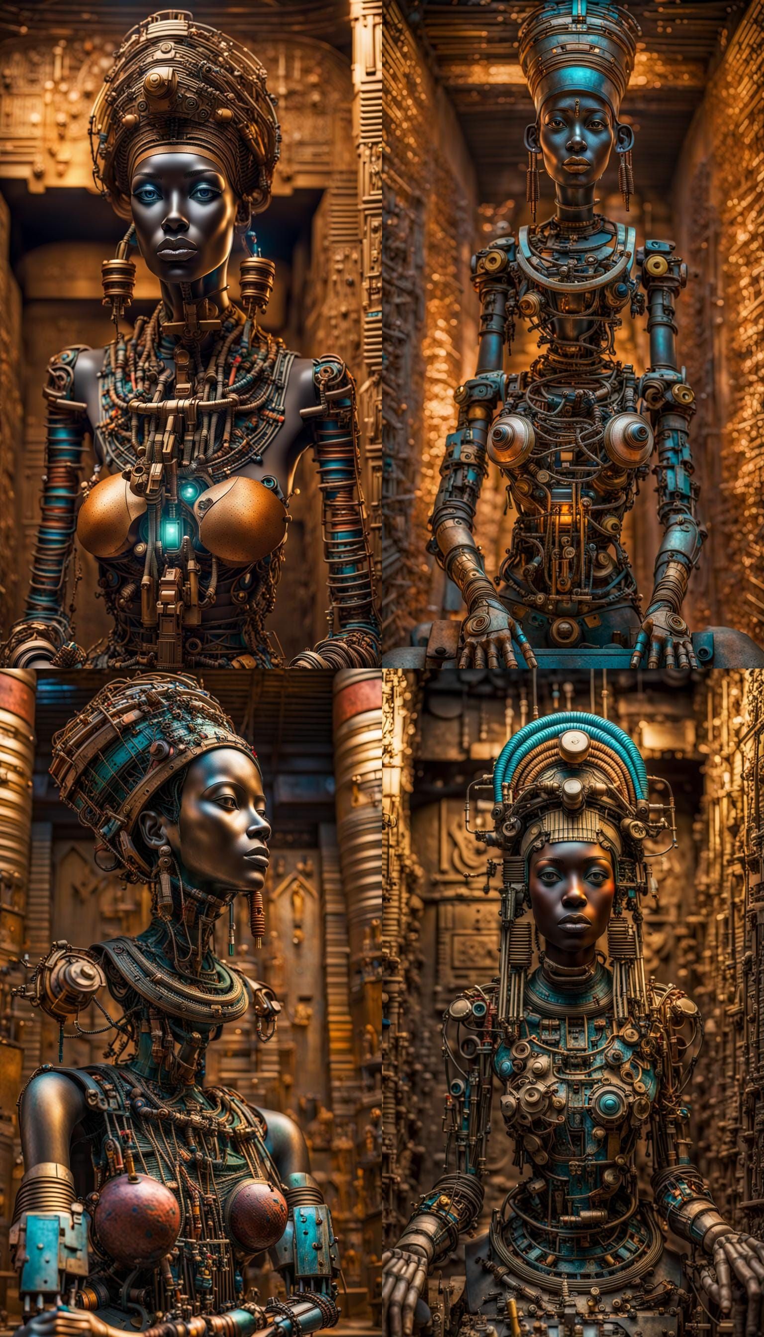 Robotic African Woman Sculpture in Egyptian Tomb
