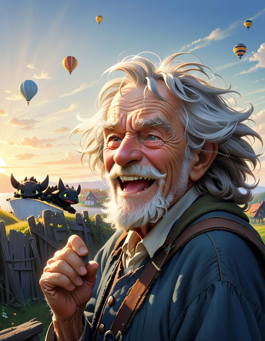 Joyful Swedish Tramp in Anime-Inspired Cityscape