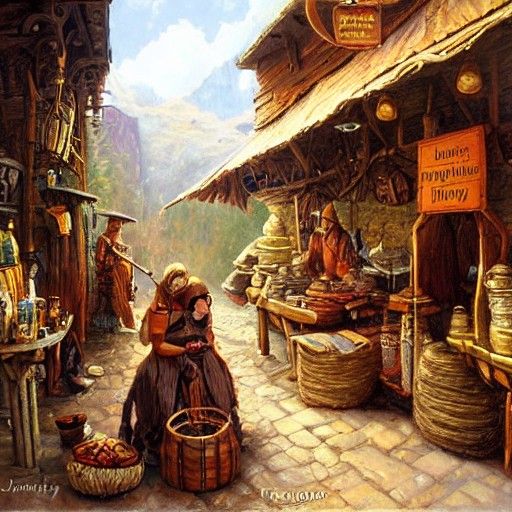 Fantasy Traveling Merchant in Oil Painting Style