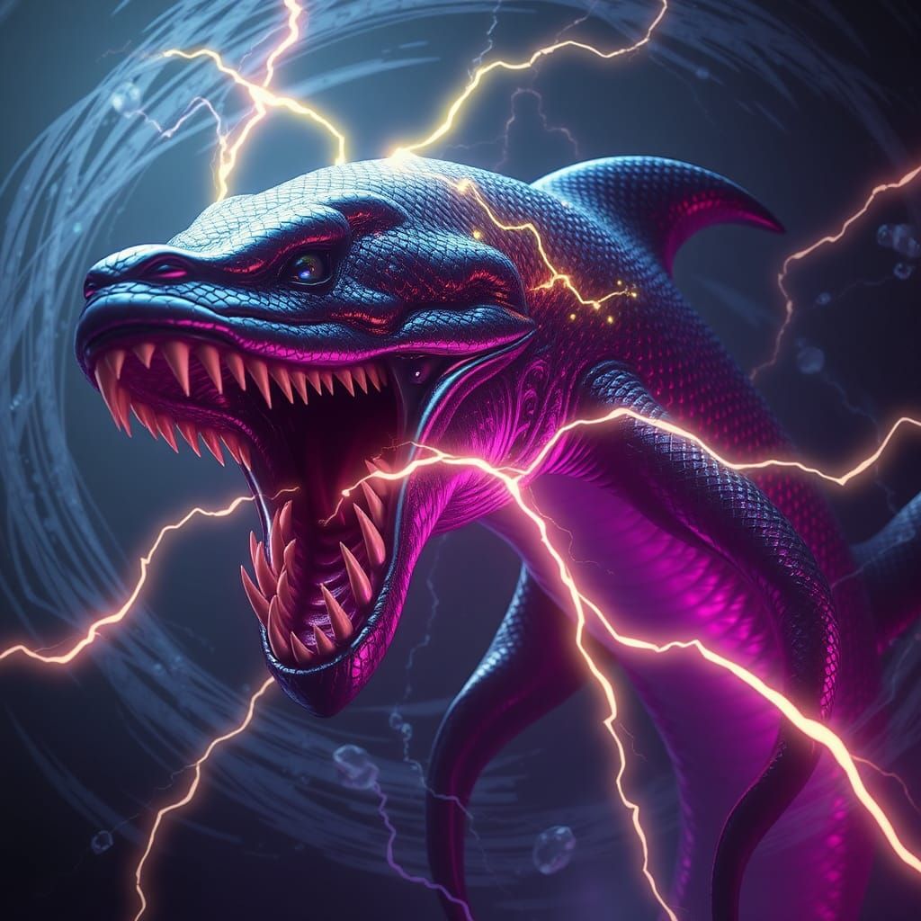 Hybrid Conga Eel Dolphin Sea Monster in Art Nouveau Style