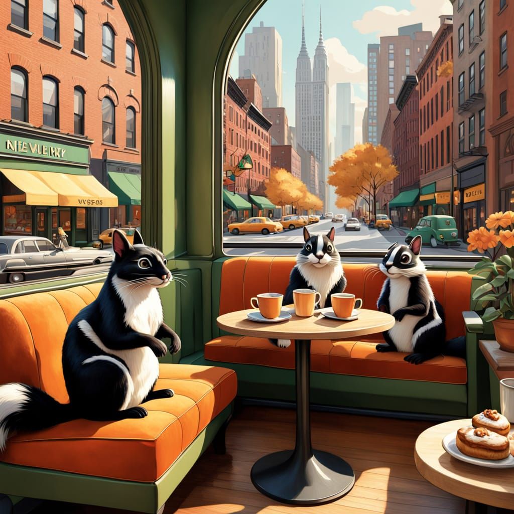 Cartoon Animals Enjoying Coffee in Pixar Style