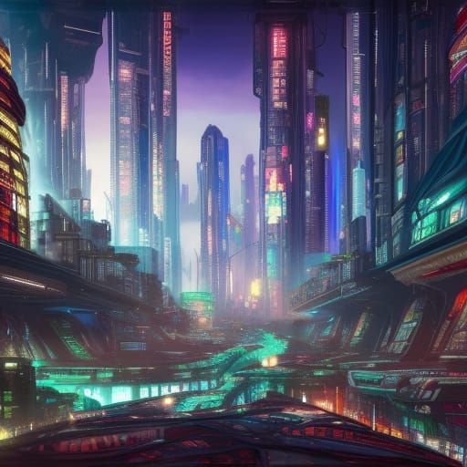 Cyberpunk City Inside a Colossus Building