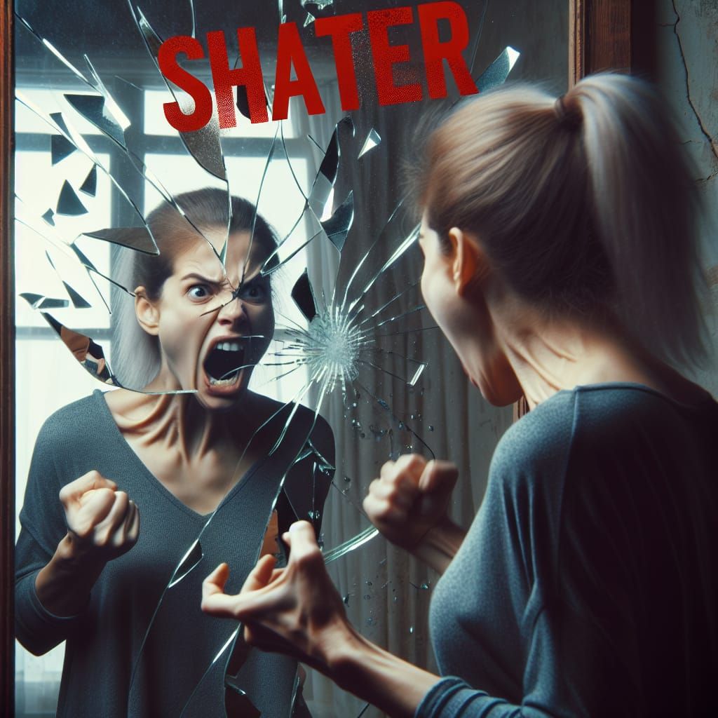 Furious Woman Before Shattered Mirror