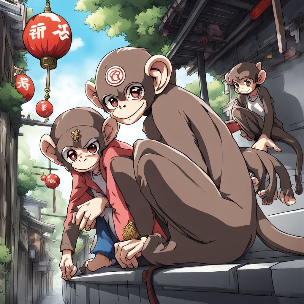 Anime-Style Monkey People in Manga Art