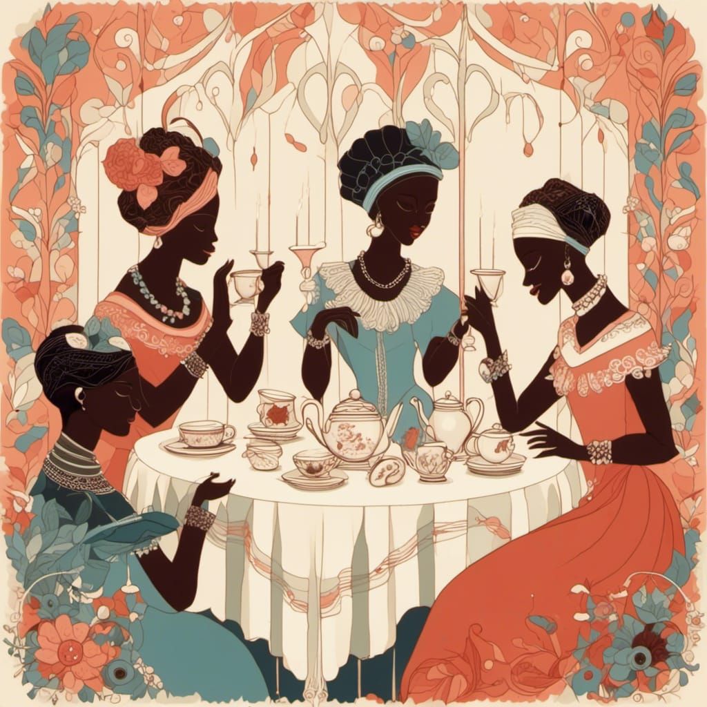 Retro Image of Four Women Having High Tea