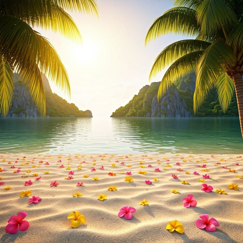 Serene Tropical Island in Impressionist Style