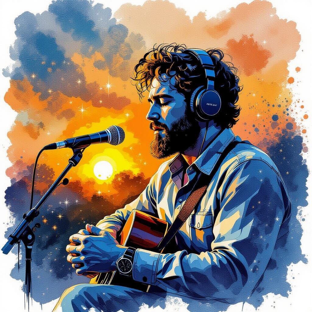 Evening Blues: Watercolour Illustration with Ink Details