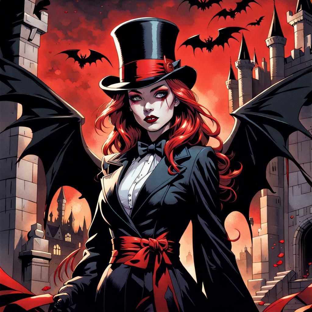 Eerie Woman with Wings in Comic Book Art Style