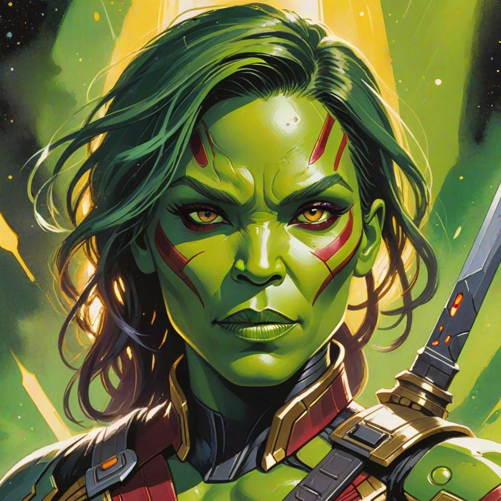 Gamora Portrait in Comic Book Art Style