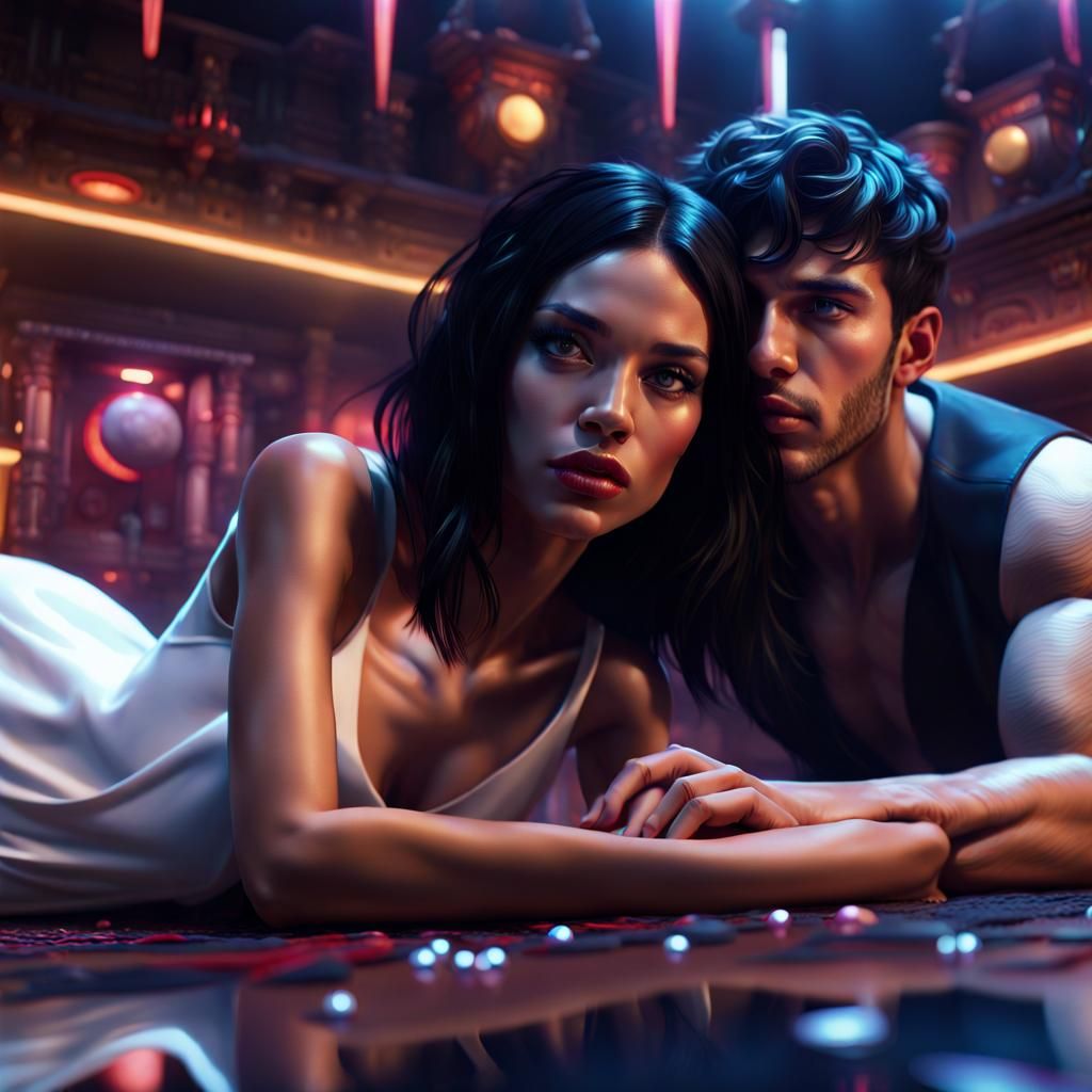 Nightclub Scene: Woman in White Dress, Digital Art