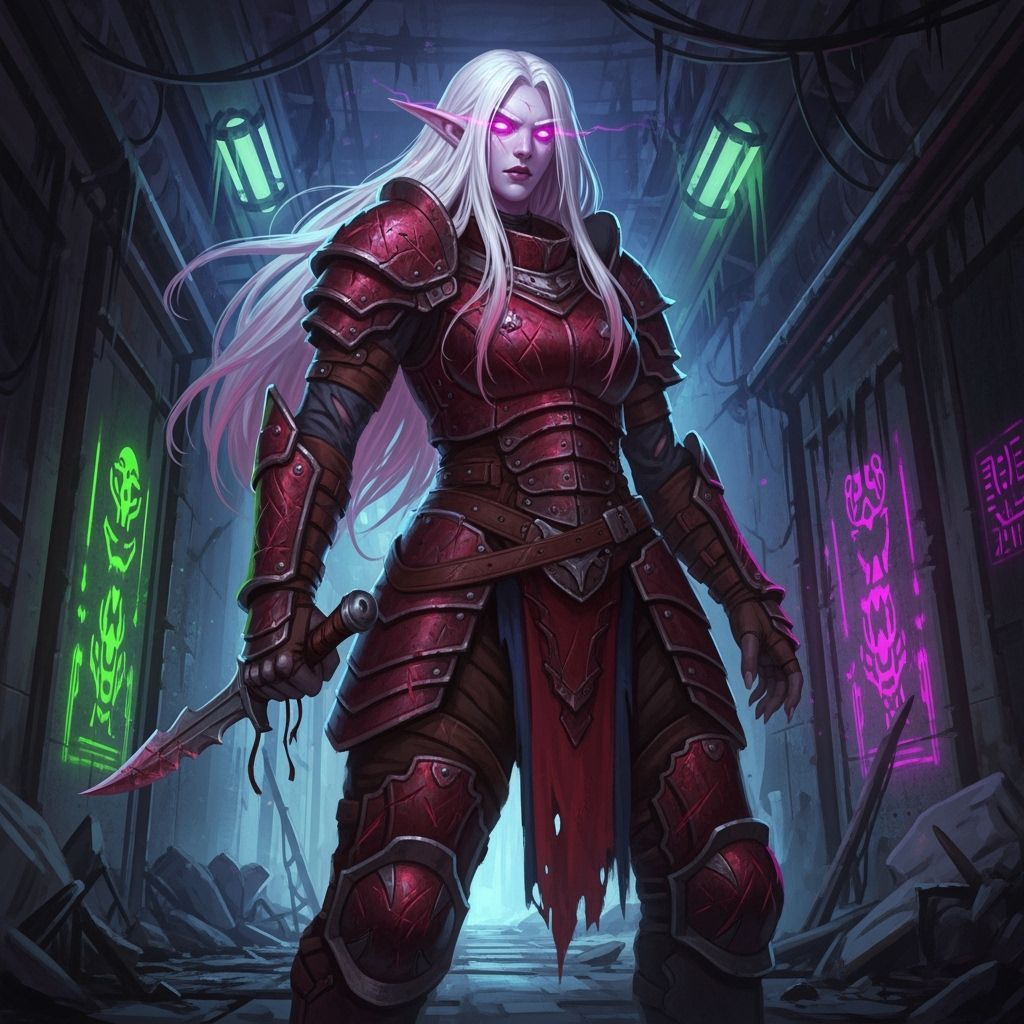 Albino Elf Warrior in Glowing Lost Corridor