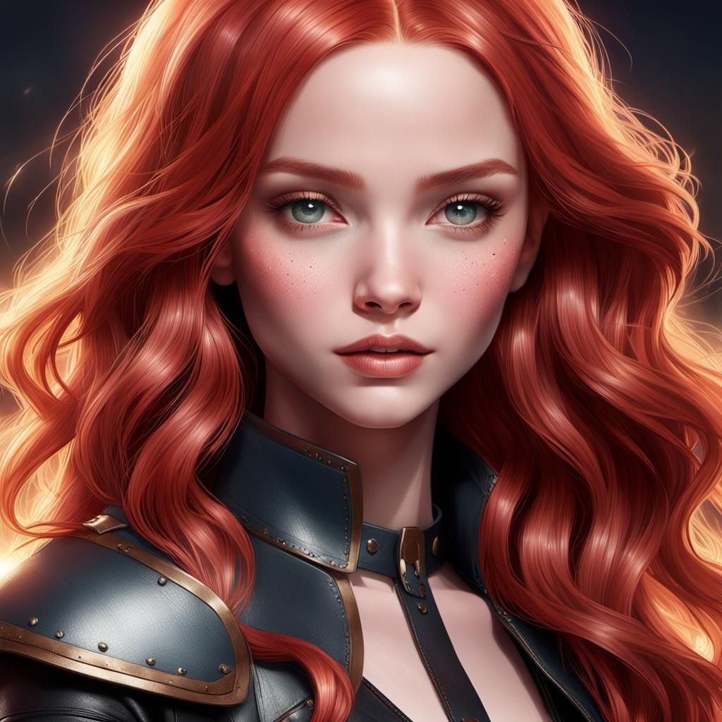 Redhead in Leather: Hyperdetailed Digital Portrait