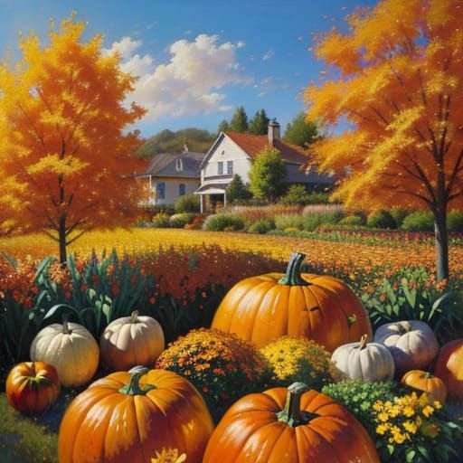 Impressionist Oil Painting of a Giant Autumn Pumpkin