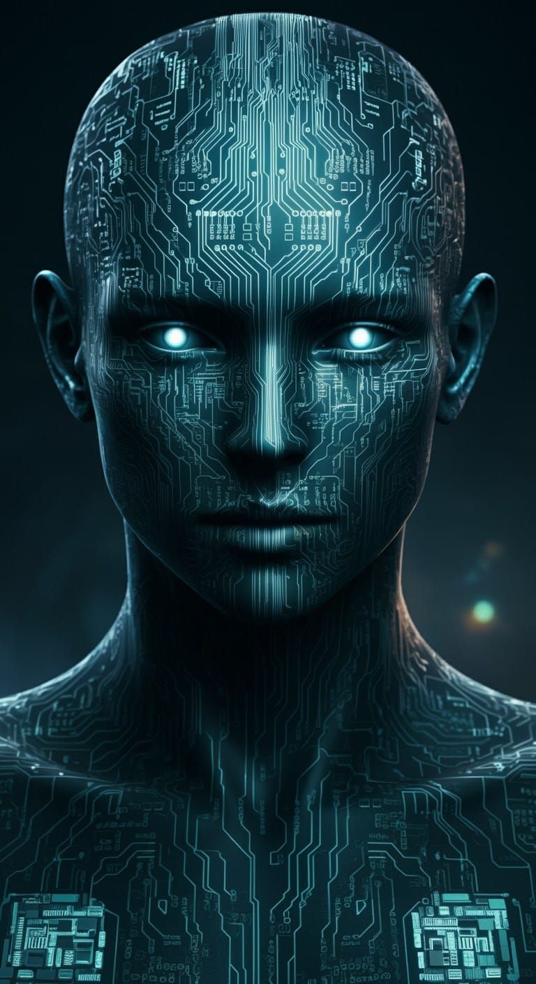 AI Being of Circuits and Light in Dreamy Photo