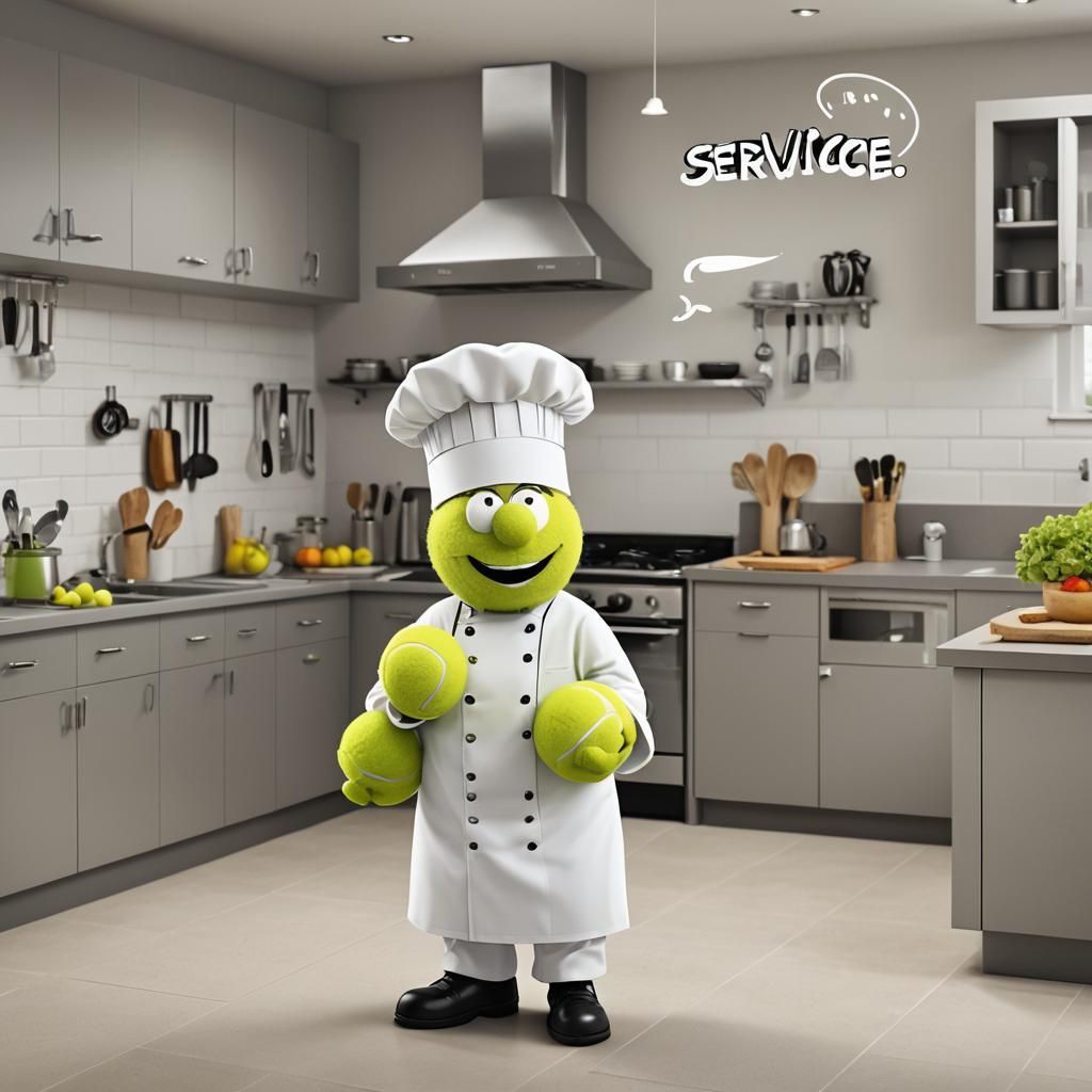Cartoon Tennis Ball Chef Says Service