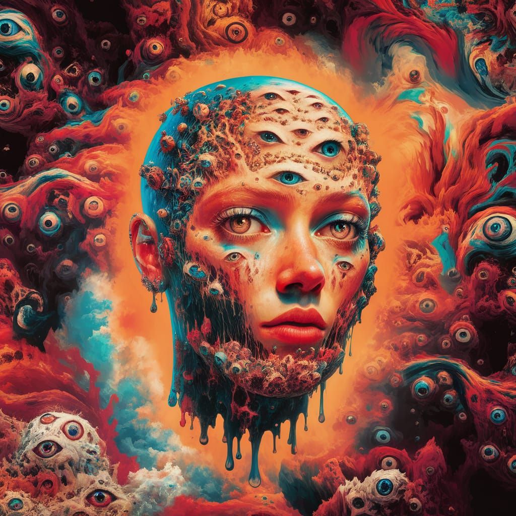 Psychedelic Melting Figure in Ethereal Landscape