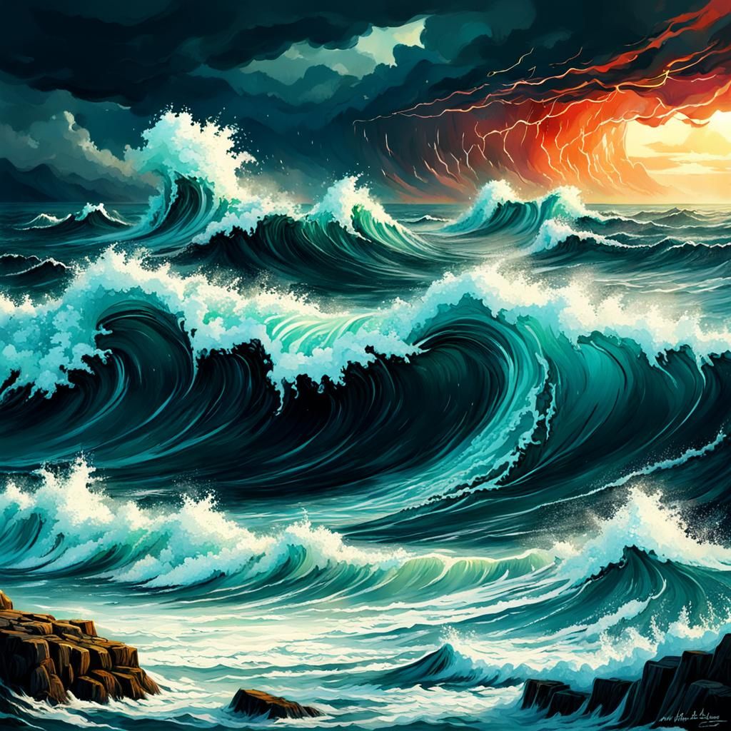 Angry Sea Fantasy in Vivid Colors