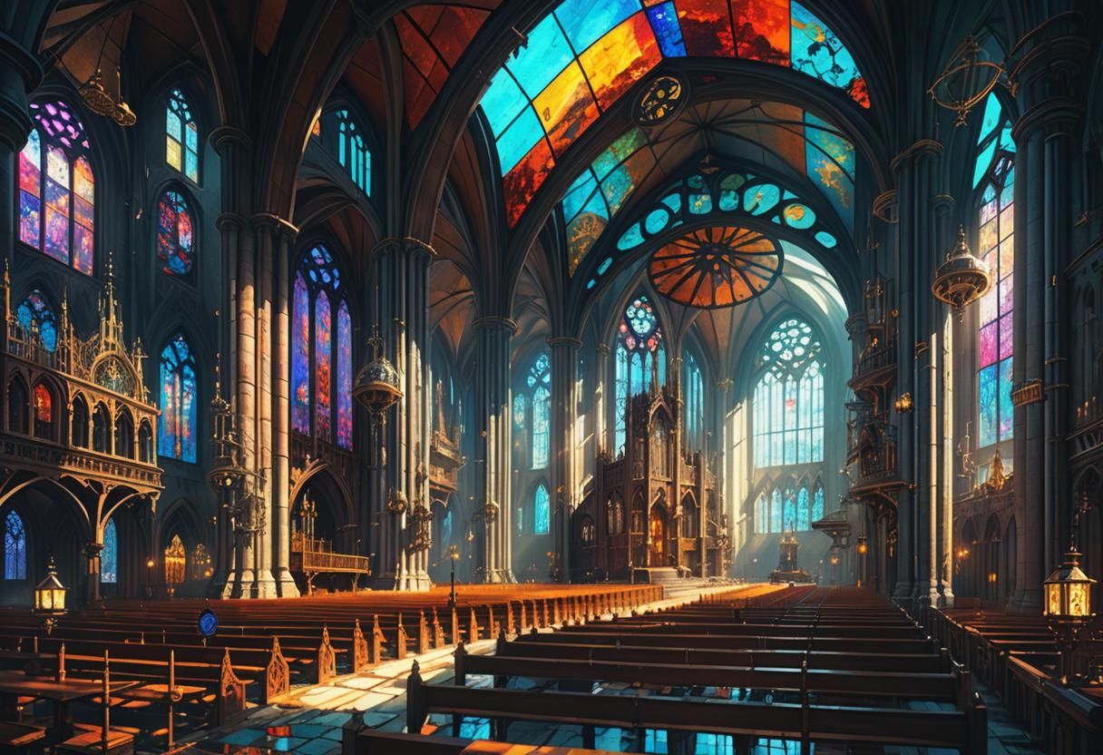 Steampunk Rococo Cathedral in Stained Glass
