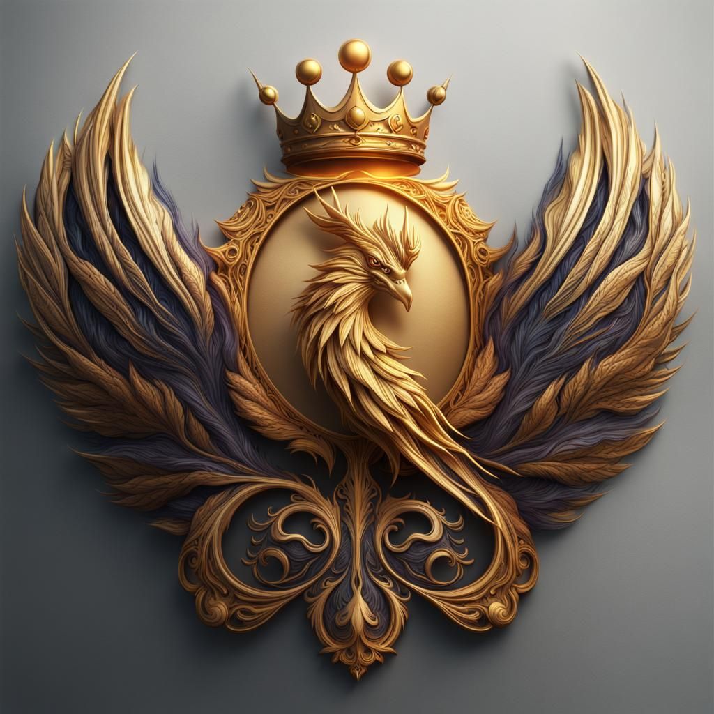 Golden Crown Phoenix Logo: Detailed Matte Painting