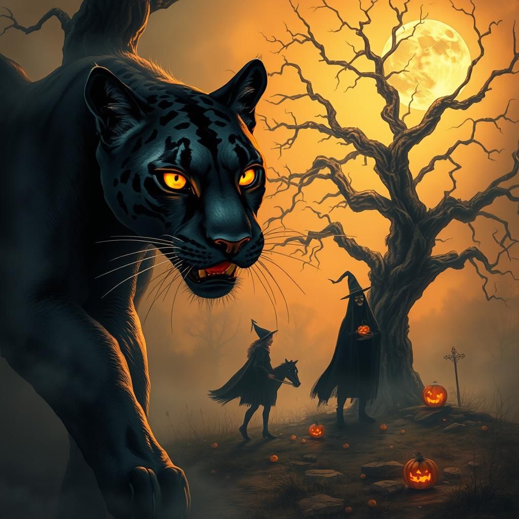 a hyper detailed panther with glowing yellow eyes, a gnarled...