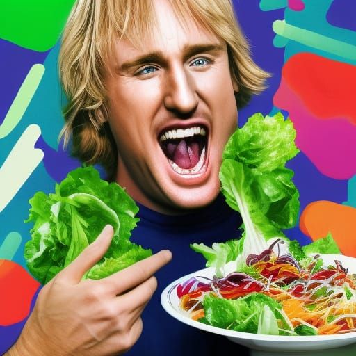 Owen Wilson Laughing and Eating Salad