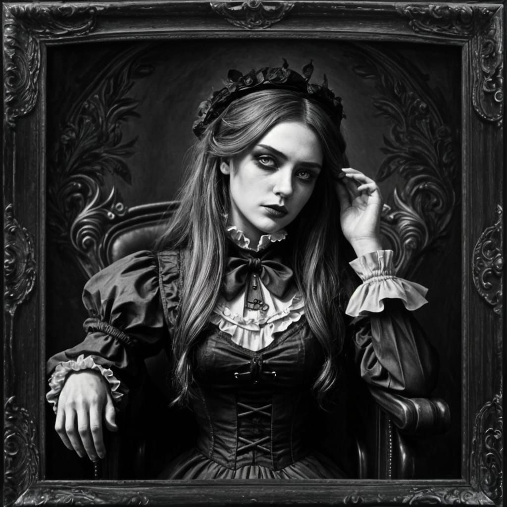 Victorian Gothic Alice in Wonderland Charcoal Portrait