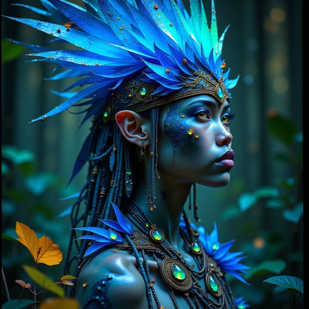 Bioluminescent Amazonian Stone Warrior in Digital Art Style