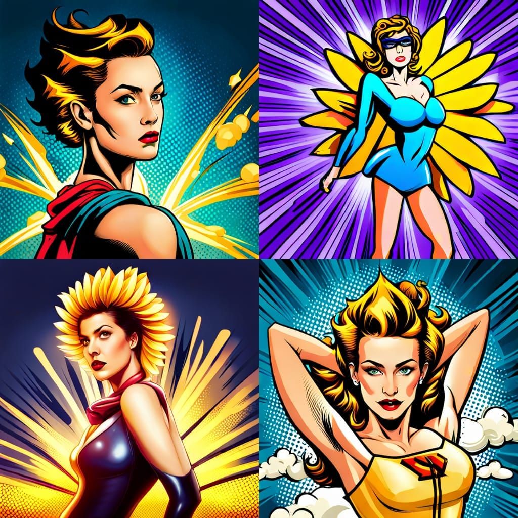 Sunflower Superhero in Comic Book Style
