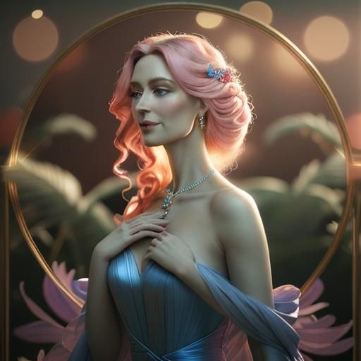 Hyper-Realistic Woman in Pink Gown Digital Portrait