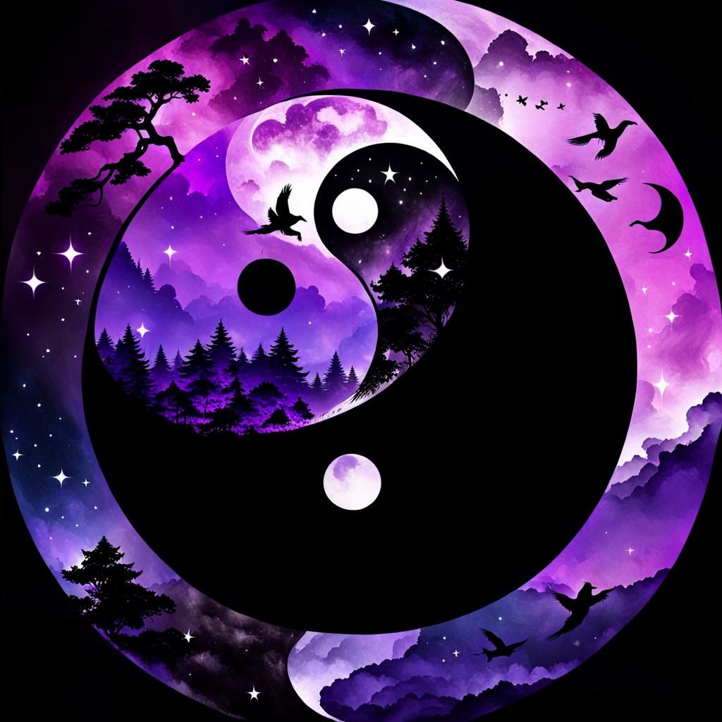 Purple and Black Yin Yang Symbol